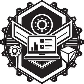 minimal technology logo illustration black and white vector