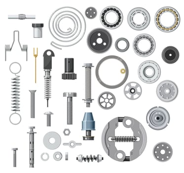 Isolated bolt, screw, nut and washer, spring, gear vector