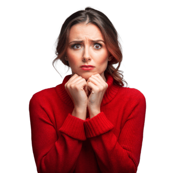 Worried woman in red sweater on transparent background png
