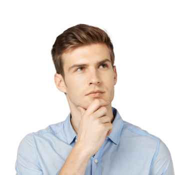 Thoughtful young man with hand on chin on transparent background png