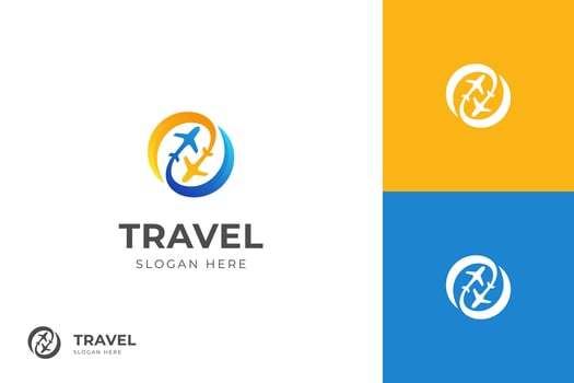 modern agency travel business logo with plane transport graphic concept. world traveler logo concept vector