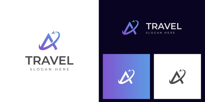 Letter A Air Travel Logo icon Design with plane graphic element, symbol, sign for travel agency logo design vector