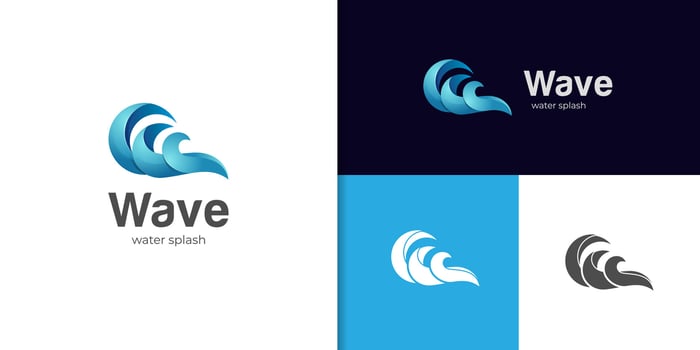 Blue waves graphic element logo design with abstract wave gradient style for beach, sea sign symbol for summer graphic vector