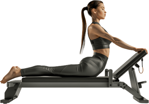 a woman is doing a pilates exercise on a pilates machine png