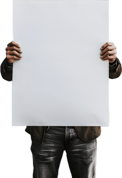 man holding up blank paper transparent background png