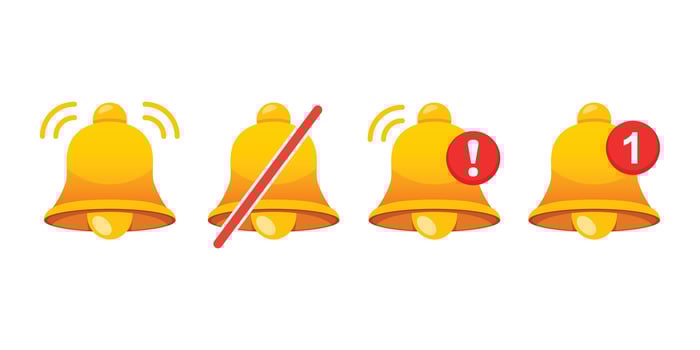 Notification bells icons set in flat style. Incoming inbox message illustration on isolated background. Ringing bell sign business concept. vector