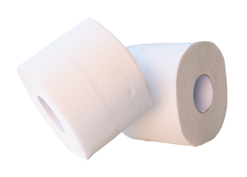 Side view of two tissue paper rolls or toilet paper in stack isolated with clipping path in file format png
