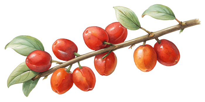 Branch with Cornelian Cherries - Isolated on Transparent Background png