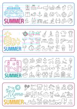 Thin line icons big set of summer, vacation and beach. Summer travel illustration. vector