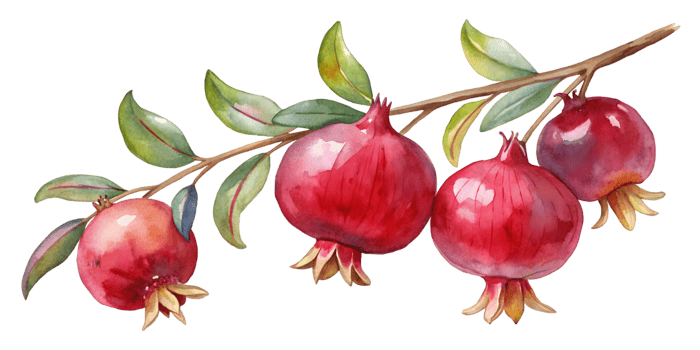 Branch with Pomegranates - Isolated on Transparent Background png