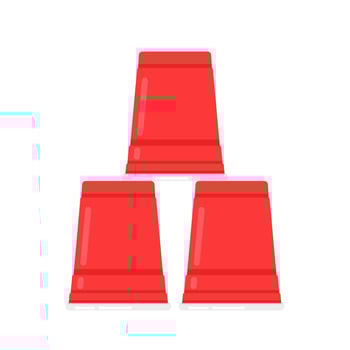 Plastic cups . Red Beer Pong plastic cups with ball. Traditional drinking game illustration. vector