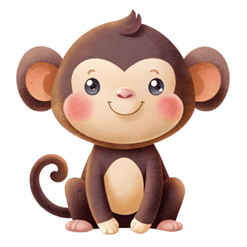 Happy Kawaii Monkey - Isolated on Transparent Background png