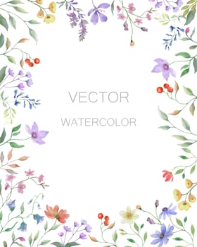 Watercolor floral frame. Hand drawn illustration isolated on white background. vector