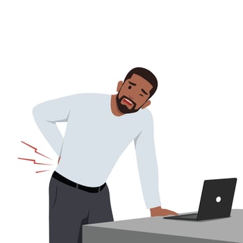 Young man suffering from back pain. vector