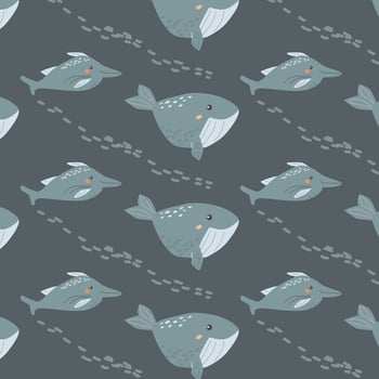 Childrens sea animals pattern, childish ocean marine life seamless background. vector