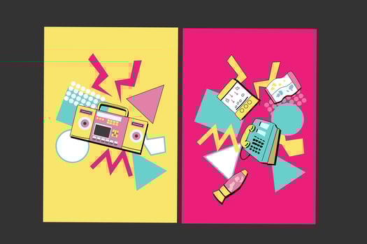 90s music backgrounds. Retro disco posters with y2k or 00s elements. vector
