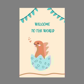 Childrens cute animals cards for birthday party. Dinosaurs greeting cards vector