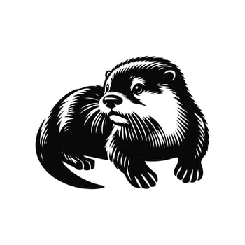 Otter Animal black silhouette with white color background vector