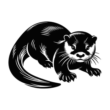 Otter Animal black silhouette with white color background vector