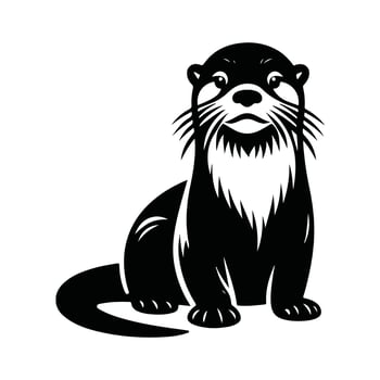 Otter Animal black silhouette with white color background vector