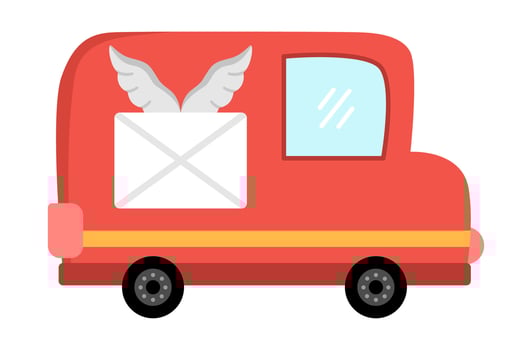 red post truck. Funny transportation for kids. Cute vehicle for delivering mail clip art. Special transport icon isolated on white background vector