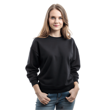 Mockup of a Woman Wearing a Black Sweatshirt - Isolated on Transparent Background png