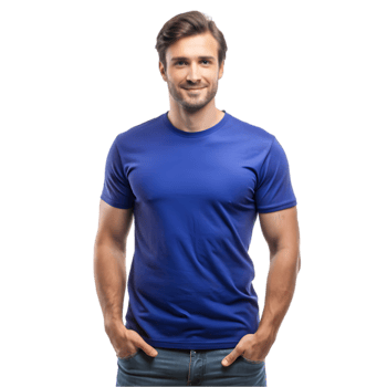 Mockup of a Man Wearing an Indigo Blue tshirt - Isolated on Transparent Background png