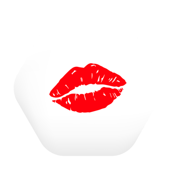 A red lipstick kiss on a white hexagon png