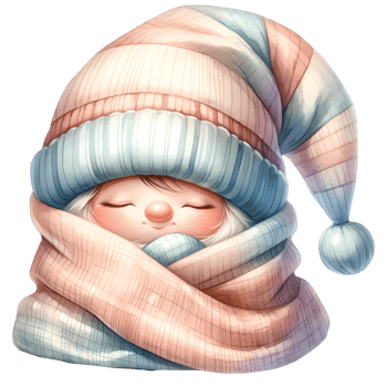 Cute illustration of a cozy winter gnome wearing a striped hat and scarf, perfect for holiday cards and festive designs. png