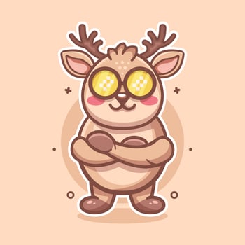cool deer animal character mascot with crossed arms isolated cartoon in flat style design vector