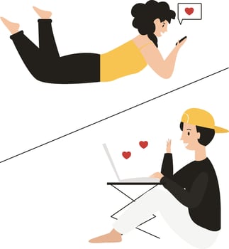 Cute couple with smartphone concept of online dating illustration vector