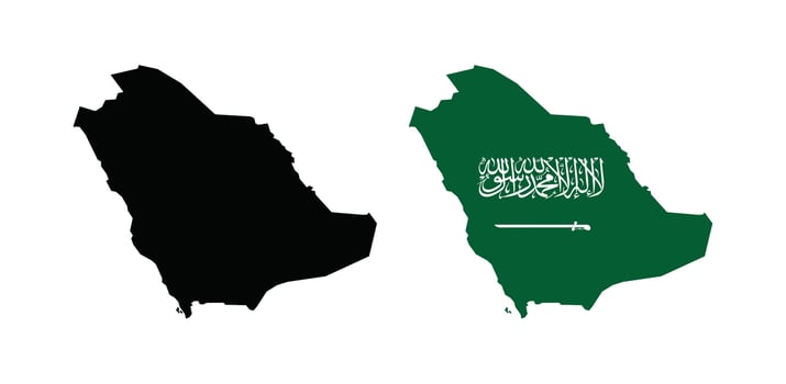 Saudi Arabia Map. Map of Saudi Arabia with National Flag. vector