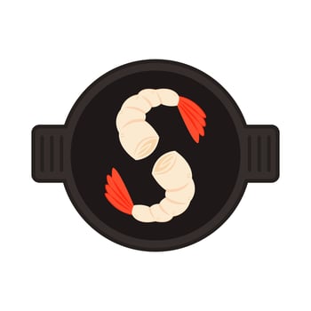 Shrimp cartoon . Shrimp on a Pan . Shrimp logo design. Sea food logo. vector
