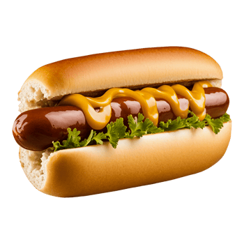 Quick snack in form of soft hot dog buns with sausage and mustard png