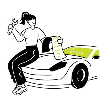 Handy doodle mini illustration of reading car service list vector