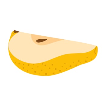 Cut yellow pear cartoon icon. Cross section of cut fresh, juicy yellow pear, slices fruit, Hand drawn trendy flat style isolated on transparent background Healthy vegetarian snack illustration vector