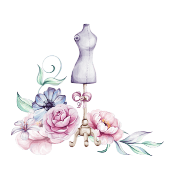 Watercolor Mannequin Stand for Tailoring and Fashion Design with flowers and ribbon for logo, postcard, fabric, printing. Dressmaker production for fashion in retro, vintage style png