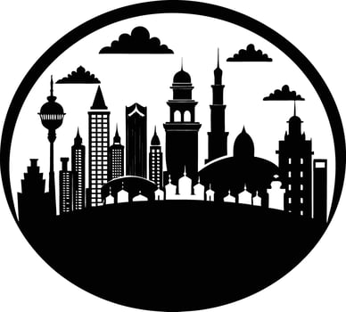 Cityscape illustration of city skyline with buildings and trees vector