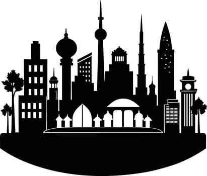 Cityscape illustration of city skyline with buildings and trees vector