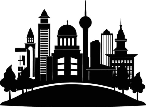 Cityscape illustration of city skyline with buildings and trees vector