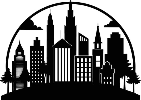 Cityscape illustration of city skyline with buildings and trees vector