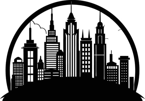 Cityscape illustration of city skyline with buildings and trees vector