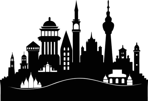 Cityscape illustration of city skyline with buildings and trees vector