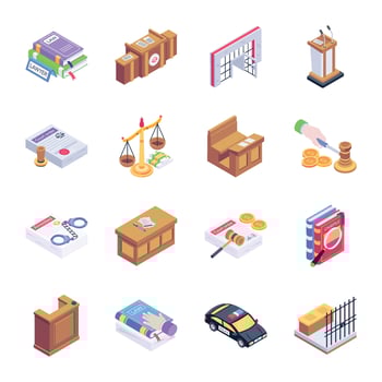 Handy Pack of Law and Justice Isometric Icons vector