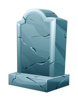 Cracked gravestone cartoon illustration. Tombstone with cracks isolated on white background vector