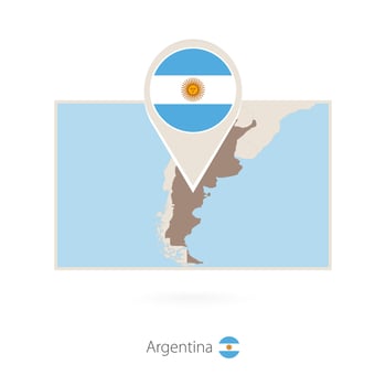 Rectangular map of Argentina with pin icon of Argentina vector