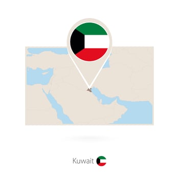 Rectangular map of Kuwait with pin icon of Kuwait vector