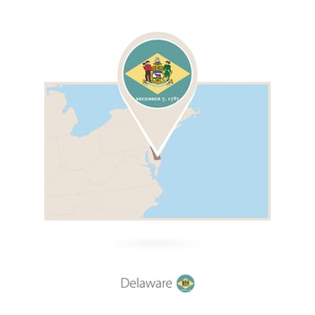 Rectangular map of US state Delaware with pin icon of Delaware vector