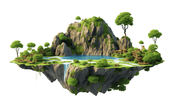 Fantasy Floating Island Isolated on Transparent Background png