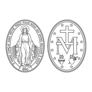 Miraculous Medal of Our Lady of Grace Illustration Outline Monochrome vector